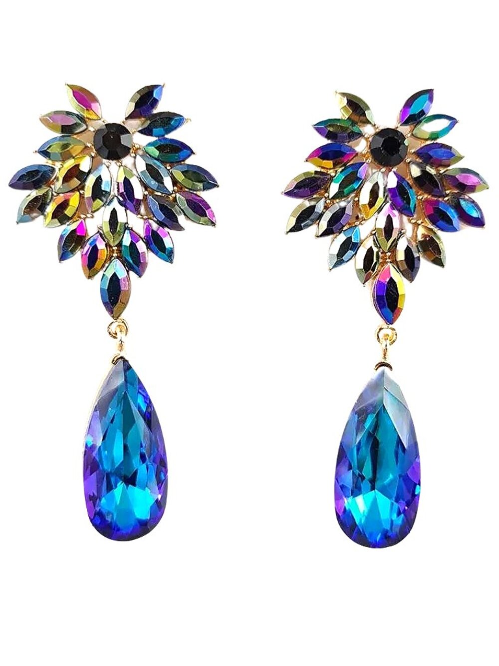 NWOT  Colorful Blue Crystal Dangle Earrings